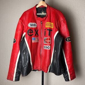 Vintage Pirelli Exit 7 Size 54 XXL Tru Fit Real Leather Red Racing Jacket